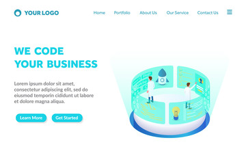 Wall Mural - programming and coding isometric landing page template. modern web page design concept layout for we