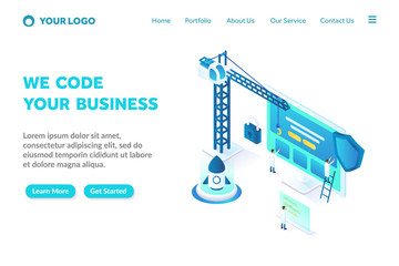 Wall Mural - programming and coding isometric landing page template. modern web page design concept layout for we