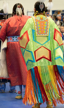 Two Native American Pow Wow Dancers With Ribbon Shawls