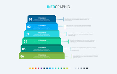 infographic template. 6 options stairs design with beautiful colors. vector timeline elements for pr