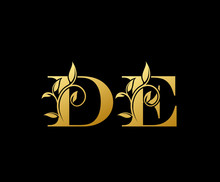 Golden Letter D And E, DE, Vintage Decorative Letter Logo Icon.