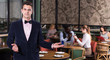 Polite waiter inviting to restaurant
