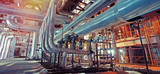 Fototapeta  - Equipment, cables and piping as found inside of a modern industrial power plant
