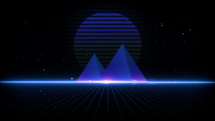 Wall Mural - future retro sci-fi background futuristic landscape of the 80`s. digital cyber surface. suitable for
