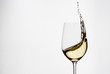 White wine splashing from an elegant wineglass