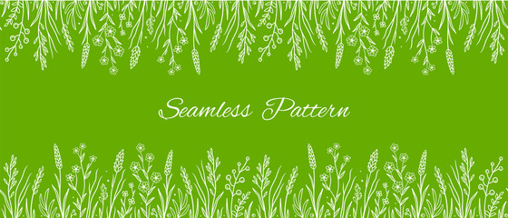 Wall Mural - seamless pattern with wild herbs leaves and flowers