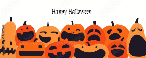 Banner, party invitation, background design with different funny pumpkins, ja...