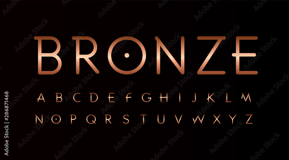 Bronze letters set. Thin lines unusual style vector latin alphabet ...