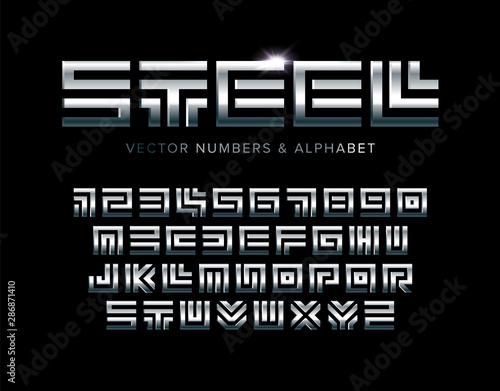 Steel Letters And Numbers Set Polished Metal Texture Square Maze