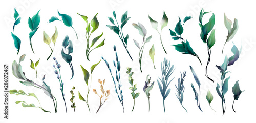 Wedding invitation frame set; flowers, leaves, watercolor, isolated on white....