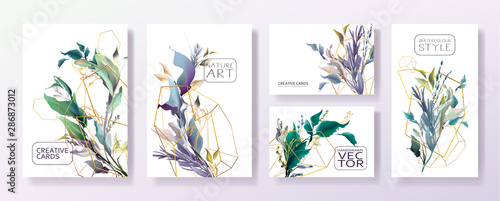 Wedding invitation frame set; flowers, leaves, watercolor, isolated on white....