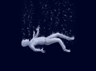 Depressed working man drowning , sadness, loneliness, emotional stress, problem concept fantasy surreal painting illustration
