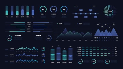 Abstract technology user interface. Vector futuristic neon ui infographics digital illustration on tech panel hud diagram. Data screen with chart, graphic, ui panel, visualization screen