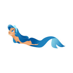 Wall Mural - Cute little mermaid the marine life cartoon flat vector illustration isolated.