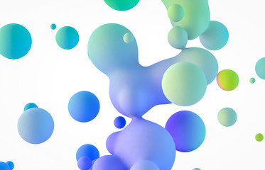 Poster - Abstract colorful 3d art background. Holographic floating liquid blobs, soap bubbles, metaballs.