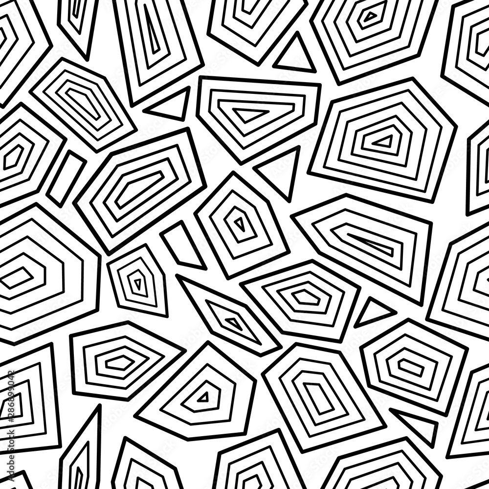 Black and white seamless pattern with random geometric shapes with sharp corners