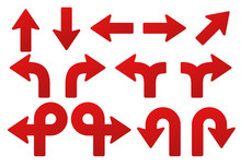 Arrow Set. For Indicating The Location Of The Red Arrow Pointing Up, Down, Left And Right.