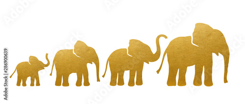 Fotografía Set of Golden Elephant Silhouettes. Vector