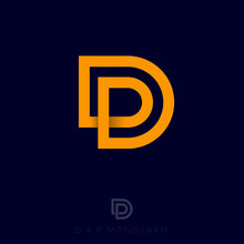 DP Logo. D And P Yellow Monogram. Original Symbol On Black Background. Web, Ui Icon.
