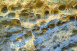 Verwitterte Oberfläche eines gelben Sandsteines als Textur.