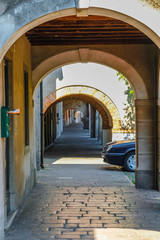 Wall Mural - Este, Italy - August, 9, 2019: landscape with the image of a street in a center of Este