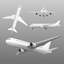 White Realistic Airplane Mockup Set On Transparent Background