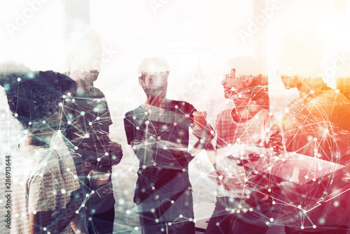 Cuadros en Lienzo Network background concept with business people silhouette
