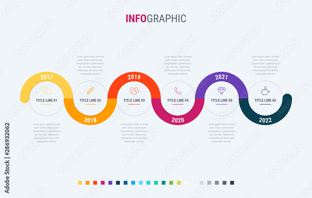 Infographic template. 6 options rounded design with beautiful colors ...
