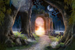 Leinwandbild Motiv Archway in an enchanted fairy garden landscape, can be used as background
