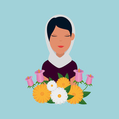 Wall Mural - islamic woman with traditional burka and garden flowers