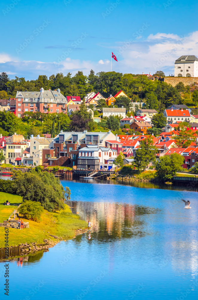 Panoramic view of beautiful city Trondheim, Norway - obrazy, fototapety, plakaty 
