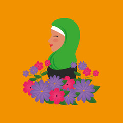 Wall Mural - profile of islamic woman with traditional burka and garden flowers