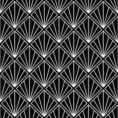 Wall Mural - seamless black and white vintage art deco diamonds and rays outline pattern vector