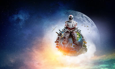Wall Mural - spaceman and the planet earth abstract theme