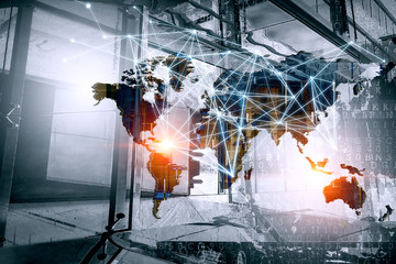 Abstract business background with building and graph elements
