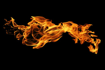 Wall Mural - Fire flames isolated on black background, movement of fire flames