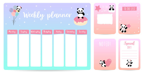 Wall Mural - cute weekly planner background for kid with panda,star,heart