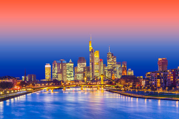 Wall Mural - Frankfurt am Main city in Germany. night scene with gradient sky background in color