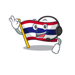 Sticker - With headphone flag thailand cartoon is hoisted on character pole