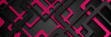 Pink Black Papercut Geometry Vector Banner Design. Abstract Tech Background With 3d Paper Stripes Layers. Vector Corporate Illustration Template