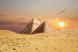 The Pyramids of Giza, view from the sand-dune