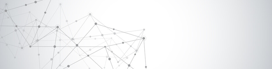 Website header or banner design with abstract geometric background and connecting dots and lines. Global network connection. Digital technology with plexus background and space for your text.