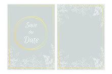 Floral Invitation Simple Vector Design, White Doodle Leaves, Gold Design Simple Design.