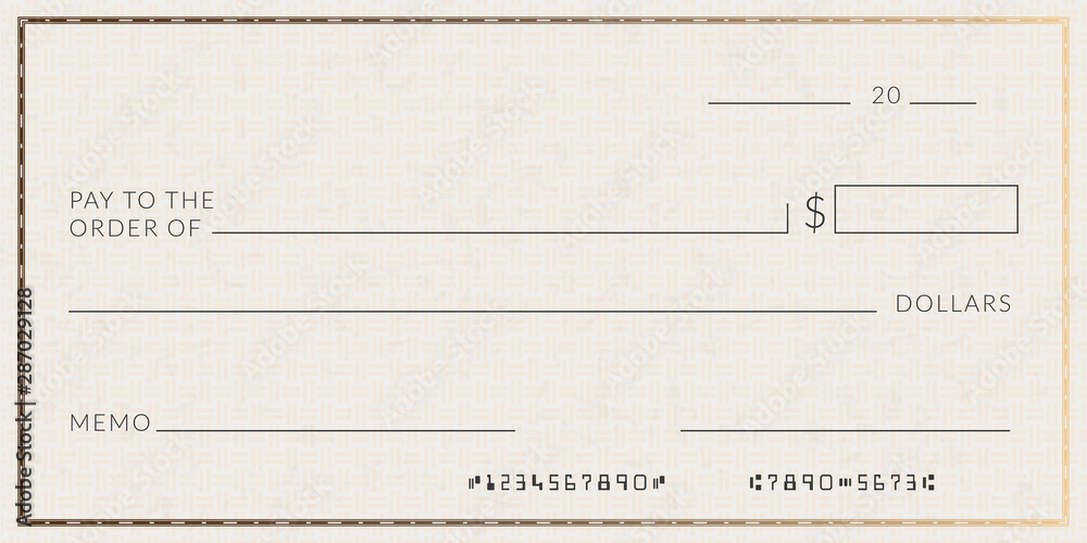 Blank Bank Check Template Fake Cheque Page Mockup Wall Mural