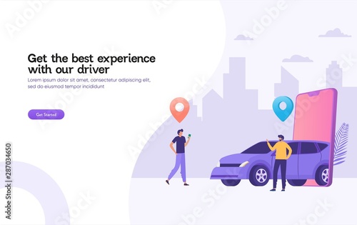 Cuadros en Lienzo happy man wait for taxi driver vector illustration concept, Online car sharing