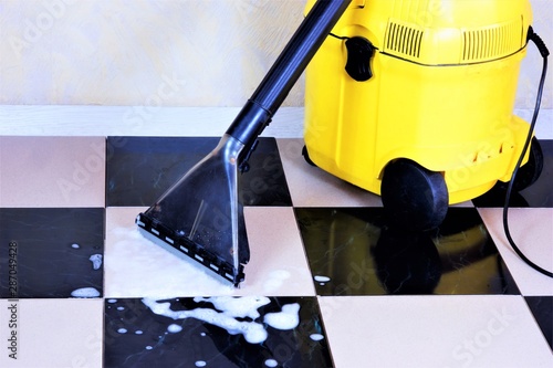 Cleaning Tile Floor Surface Foam With A Wet Vacuum Sanitary