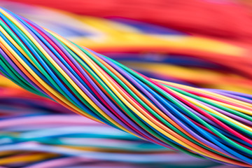 Sticker - Colorful electrical cable  computer and telecommunication network, industry and technology of data transmission concept