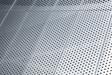 Diagonal View Of Metall Grilles And Round Holes In Metal Surface, Perforated Panels