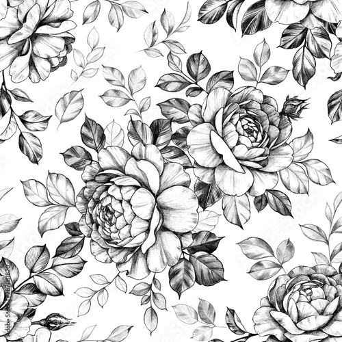 Dekoracja na wymiar  recznie-rysowane-kwiaty-rozy-wzor