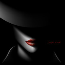 Woman Face In Shadow With Red Lips